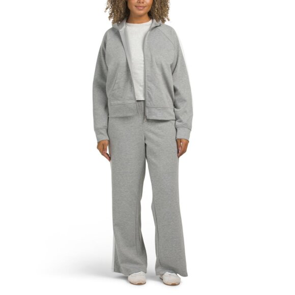 RBX Grey Heather/white 2pc Mock Neck Scuba Set With Side Stripe - Picture 1 of 2